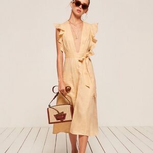 Reformation Serengeti Buttercup Yellow Linen Midi Dress – Size 6